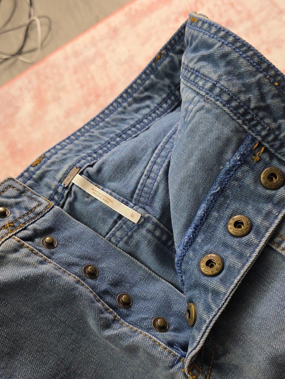 Free People We The Free Blue Denim Mini Skirt Button Front Utility Pockets - Picture 5 of 7